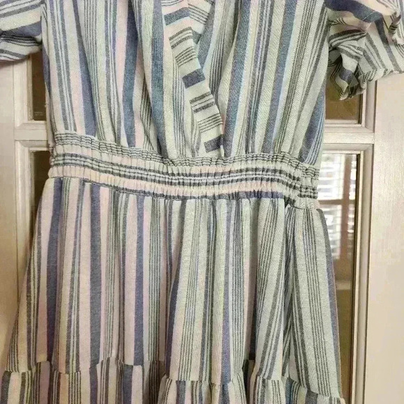 Monteau Short Sleeve V Neck Striped Relaxed Flowy Farmhouse Maxi Dress Medium - Picture 7 of 10